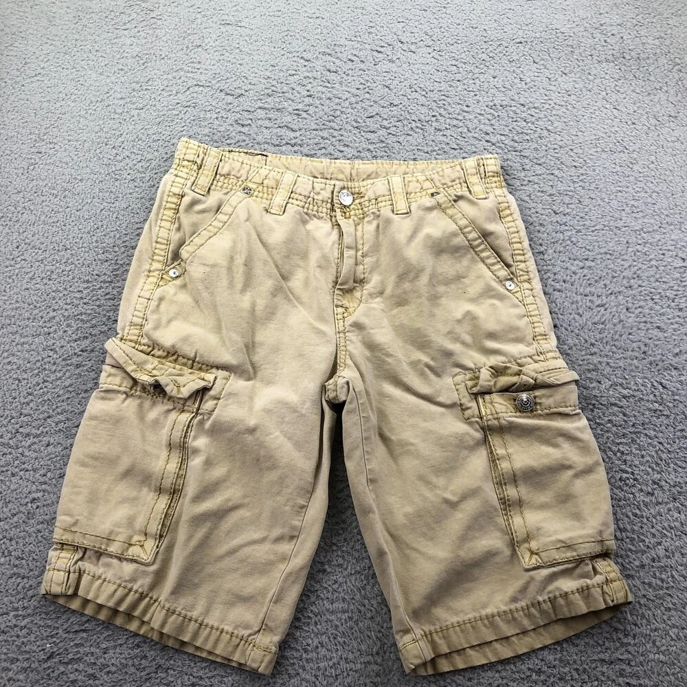 True Religion Shorts Mens 31 Beige Cargo Denim Relaxed Fit 12 Inseam Casual